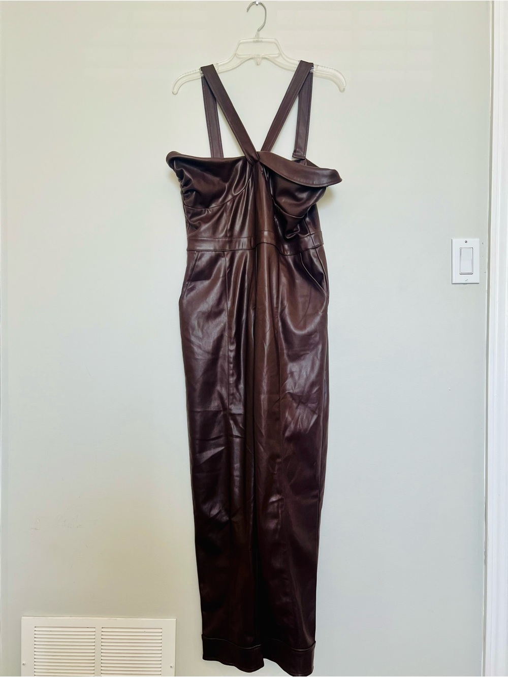 Kendall & Kylie Twist Bandeau Faux Leather Jumpsuit in Brown - Picture 6 of 9